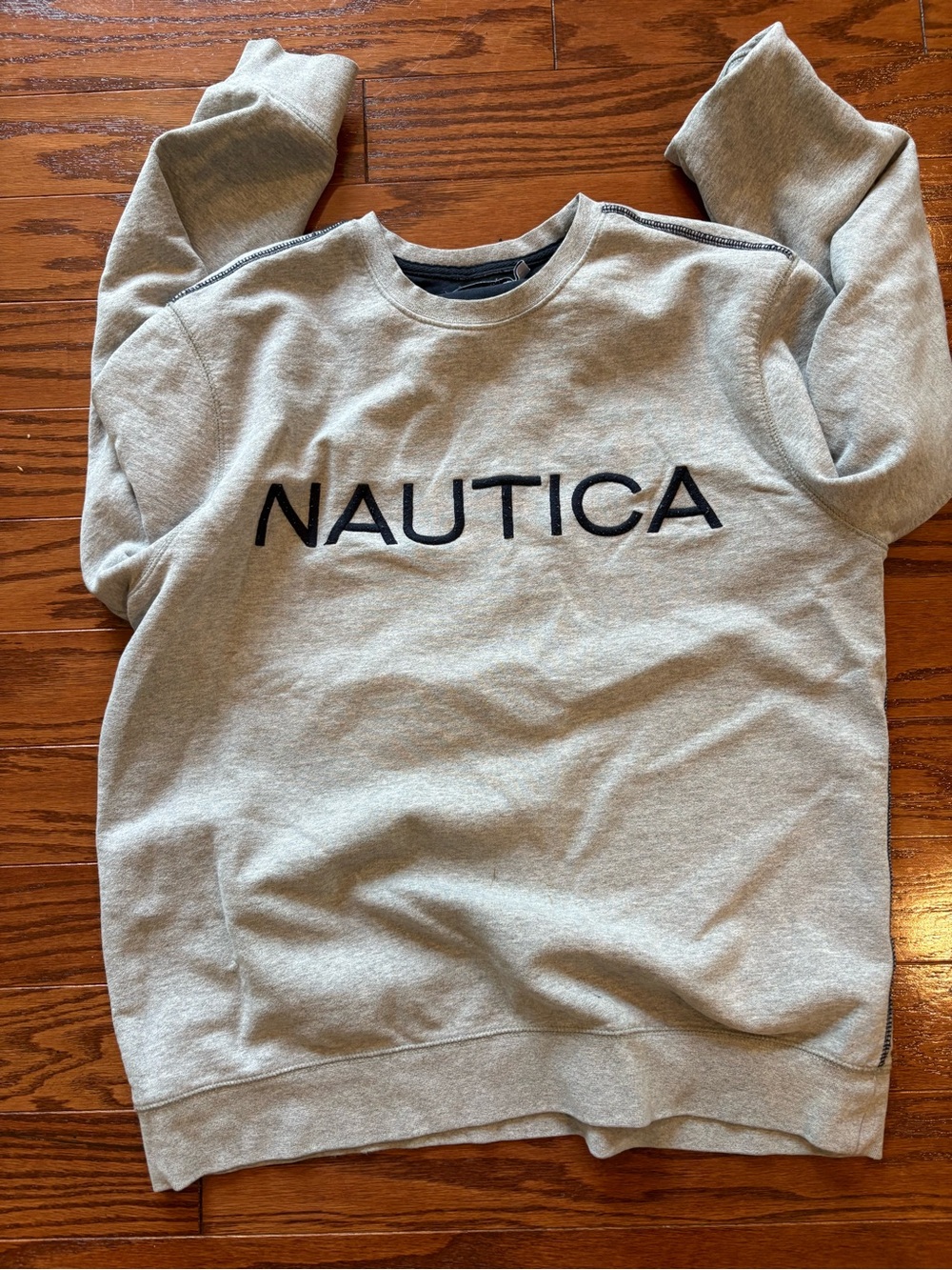 Nautica Light Gray Crewneck Sweatshirt with Navy Logo